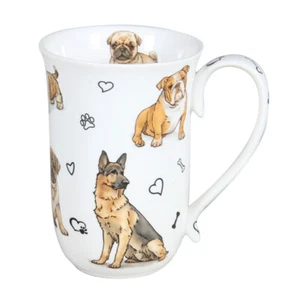 New Fine Bone China Dog Coffee Tea Mug w Handle Cup 405cc In Box Gift - Picture 1 of 1