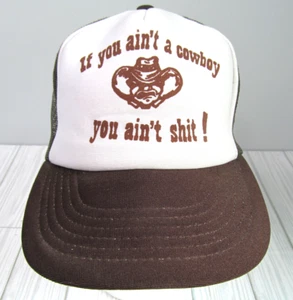 VTG 80s 90s If You Ain't A Cowboy You Ain't ** Trucker Hat Mesh Snapback Brown J - Picture 1 of 6