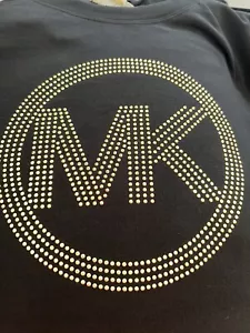 110 $ Michael Kors Damen Größe L Sweatshirt Oberteil Langarm schwarz/gold Nieten Logo - Bild 1 von 13