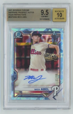 2021 Bowman Chrome 1st Bowman!!  /99 Auto Sapphire Aqua Mick Abel BGS 9.5 w 10AU - Image 1 of 2