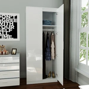 Multicolor 2 Door Wardrobe High Gloss Storage Cupboard Hanging Rail Furniture - Picture 1 of 14