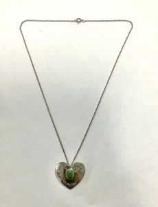 18" SINGAPORE STYLE SILVER CHAIN & TURQUOISE HEART CHARM/BROOCHe (QCP003453) - Picture 1 of 4