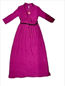 NWT PinkBlush Women's Magenta Maxi Dress Size Medium Long Sleeve V-Neck Belted - Picture 1 of 6