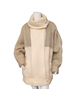 Vintage Donegal Mohair Wolle Mantel gefütterte Jacke creme hellbraun Irland 56" Brustumfang (Größe 1X?) - Bild 1 von 16