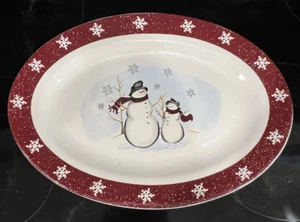 VTG Royal Seasons Jolly Snowmen Stoneware Oval Serving Platter 14" x 10" Snowman - Picture 1 of 9
