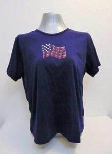 Impressions Navy Blue Top American Flag Rhinestones Size XL - Picture 1 of 5
