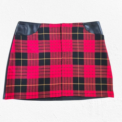 Y2K Wet Seal Red Plaid Faux Leather Mini Skirt Punk Grunge Schoolgirl Size 5 / 6 - Image 1 of 4