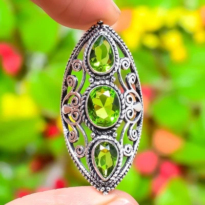 Peridot Gemstone Handmade 925 Sterling Silver Jewelry Ring Size 9 For Her v320 - Image 1 of 4