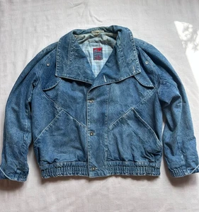Vtg Men's Blue Stonewashed Denim Bomber Jacket Y2K 80s 90s Multi-Pocket Size M - Picture 1 of 11
