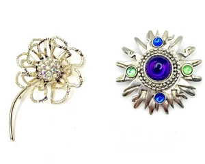 Lotto 2 spille vintage fiore sole stella scoppio tono oro argento Sarah Cov e sconosciute - Foto 1 di 7