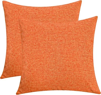 Juego de 2 Fundas de Almohada Suave Naranja Decorativas Arpillera Lino Granja Foto 1 de 4