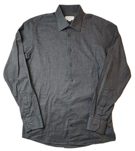 Camisa Eton Para Hombres Talla L 42 16.5 Calce Ajustado Azul Cuadros Vestido Abotonado Algodón Negocios - Imagen 1 de 6