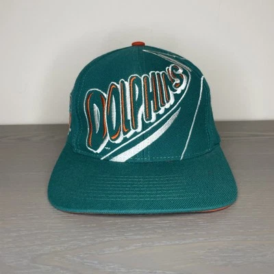 Sombrero ajustable The Game Miami Dolphins estampado de logotipo grande años 90 Snapback lana de colección Foto 1 de 4
