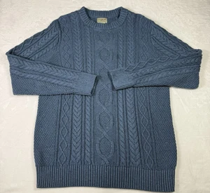 LL Bean Sweater Mens Large Tall Blue Large Cable Knit Crewneck Pullover Heavy - Picture 1 of 7