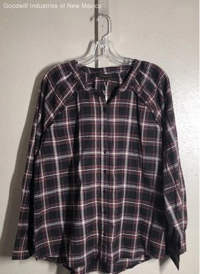 Blusa abotonada manga larga a cuadros borgoña Downeast para mujer nueva con etiquetas - talla L Foto 1 de 4