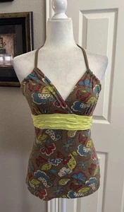 Top Halter Floral Mariposa Boho Vintage Y2K “SO” Cuello en V Cintura Imperio Talla S - Imagen 1 de 21