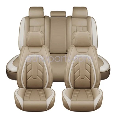 Fit For Mercedes-Benz Luxury PU Leather Car 5Seat Cover Front+Rear Protector Tan - Image 1 of 4