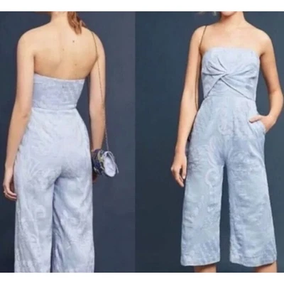 Mono Anthro Aijek para mujer 4 seda lino azul pierna ancha sin tirantes Cottagecore Foto 1 de 4