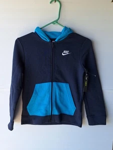 Nike Hoodie Blau Fleecejacke Reißverschluss Kinder Größe Small Slim Fit - Bild 1 von 5
