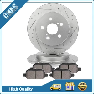 Ceramic Brake Pads and Rotors Slotted Rear Kit For 2016 Toyota For Corolla - Picture 1 of 6