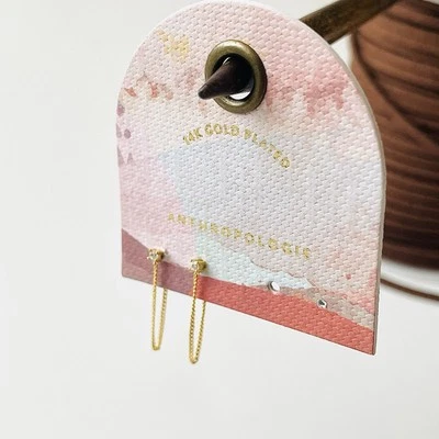 Anthropologie Crystal Chain Dangle Earrings 14k Gold Plated Brass NWT 1 Pair - Image 1 of 4