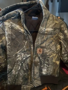 Carhartt Jacket Youth XS 6 Mossy Oak Camo Quilt Lining Insulated Hooded Zip Coat - Picture 1 of 2