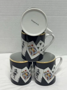 Tiffany & Co. Black Playing Cards Coffee Cup Mug Gold Trim Set Of 4 Vintage EUC - Picture 1 of 12