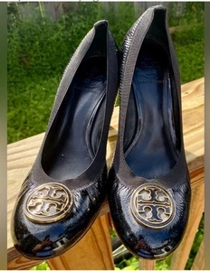 Tory Burch schwarze Leder-Logo-Heels Größe 8 - Bild 1 von 14