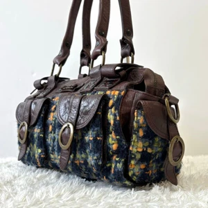 Bolso de Mano Dolce & Gabbana Cuero y Lana Tweed Marrón con Detalle de Cinturón - Imagen 1 de 9