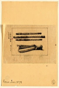 8" x 10" 1878 Japanese Print . Ryuteki, Japanese transverse flutes and case - Picture 1 of 1