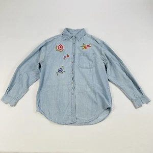 SOHO Vintage Womens Shirt Blue Denim Flowers Embroidered Size: Medium - Picture 1 of 20