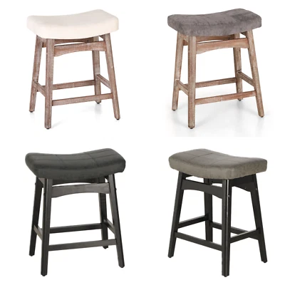 24'' Bar Stools Saddle Seat Chairs Counter Height Solid Wood Leg Barstool - Image 1 of 4