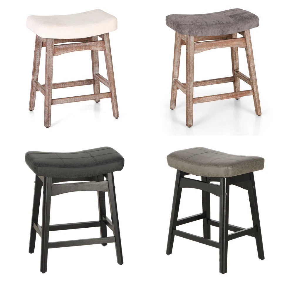 24'' Bar Stools Saddle Seat Chairs Counter Height Solid Wood Leg Barstool - Image 1 of 4
