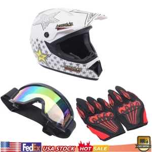 Blanco Adulto Motocross Casco Combo Guantes Gafas Motocicletas Bicicletas Eléctricas - Imagen 1 de 23