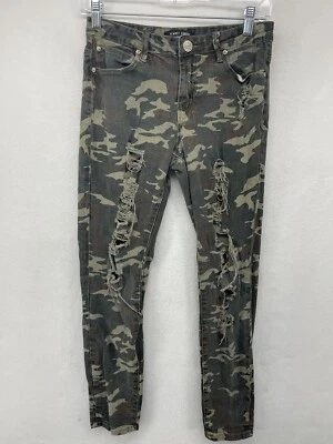 ALMOST FAMOUS WOMENS JEANS GREEN JUNIOR SZ 9 DENIM CAMOUFLAGE MID RISE ROLL UP - Image 1 of 4