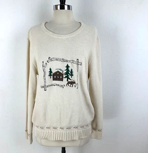 Cabela's Damenpullover Pullover groß cremefarben perl gestickt Blockhaus - Bild 1 von 8