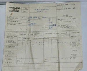 1940'S BRITISH SOLDIERS STATEMENT OF ACCOUNT FORM FORM No5 - Picture 1 of 1