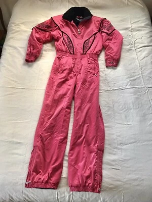 Vintage Ski Suit Obermeyer 80s One Piece Snowsuit Skisuit Red Black Velvet Sz 10 - Image 1 of 4