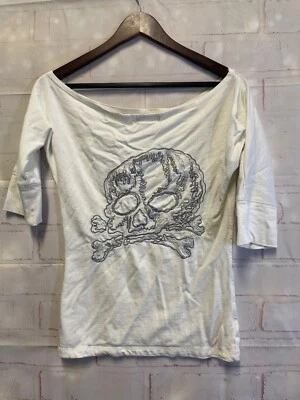 La Rok White 3/4 Sleeve Skelton Embroidery Blouse Women's Medium - Image 1 of 4