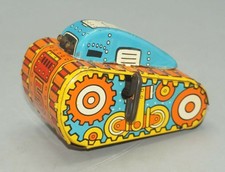 VINTAGE 1940's MARX TIN LITHO WIND-UP TURNOVER FLIP TANK 5 WITH KEY - WORKING!