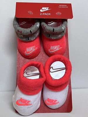 NIKE 2-Pack Girls Newborn Pink/Gray/White Booties 0-6 Months New - Image 1 of 4