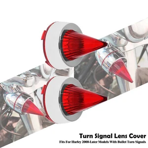 Chrome Bullet Turn Signal Lights Light Bezel Red Lens Cone Cover Cap For Harley - Picture 1 of 14