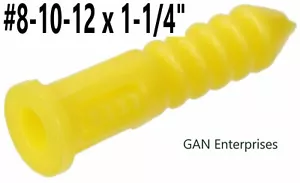Ancoraggi in plastica a costine giallo #8-#10-#12 x 1,25"" con o senza viti #10x 1 - Foto 1 di 8