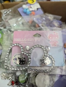 Hello Kitty 50th Anniversary Silver Crystal Heart Charm Y2K Earrings - Picture 1 of 1