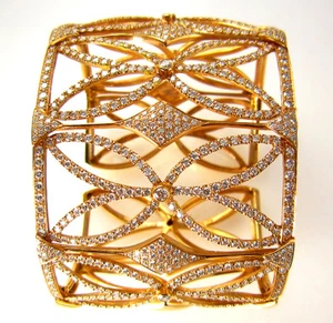 10.00CT ESTATE DIAMOND BANGLE CUFF BRACELET 18K ROSE GOLD MICRO PAVE GORGEOUS ! - Picture 1 of 11