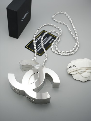 ?CHANEL Collana CCS lunga catena intrecciata serie vintage ferramenta argento 24C