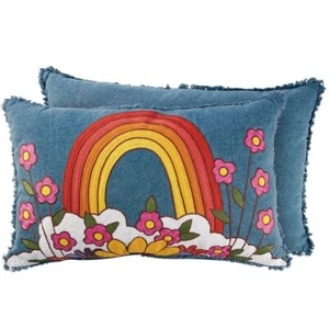 Primitives by Kathy Rainbow and Flowers Rectangular Boho Style Pillow - Picture 1 of 5