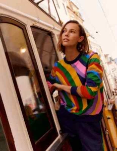 BNWT BODEN Hannah Sweatshirt Sz Small Multi Abstract Rainbow - Picture 1 of 7