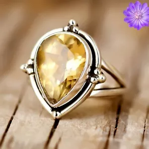 Yellow Citrine Gemstone 925 Sterling Silver Ring Handmade Jewelry Ring For Gift - Picture 1 of 3