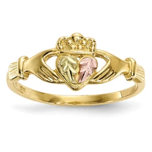 10k Tri-Color Black Hills Gold Claddagh Ring Size 7 10BH709 - Picture 1 of 4